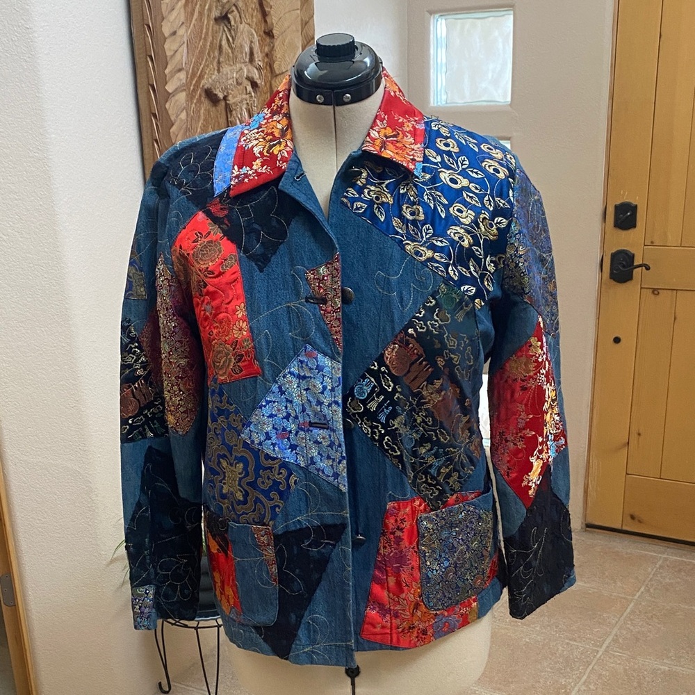 Chico's Multicolor Patchwork Jean Jacket